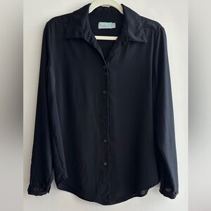 Veronica M. Black Sheer Chiffon Button Down Shirt, Size Medium